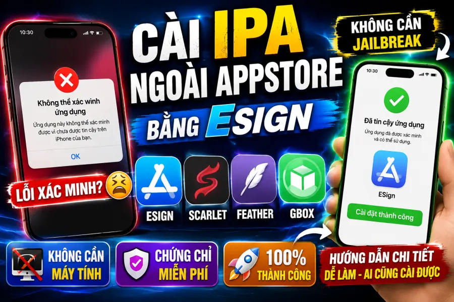 Cách Cài Esign - Gbox - Scarlet để ký ứng dụng IPA ngoài Appstore khi đã mua chứng chỉ cá nhân